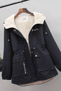 Womens Winter Jacket Plus Velvet Thick Warm Outwear Match Casual Short Loose Windbreaker Female Hooded Coat