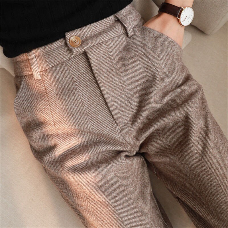 Woolen Pants Women's Harem Pencil Pants Autumn Winter High Waist Casual Suit Pants Office Lady Women Trousers