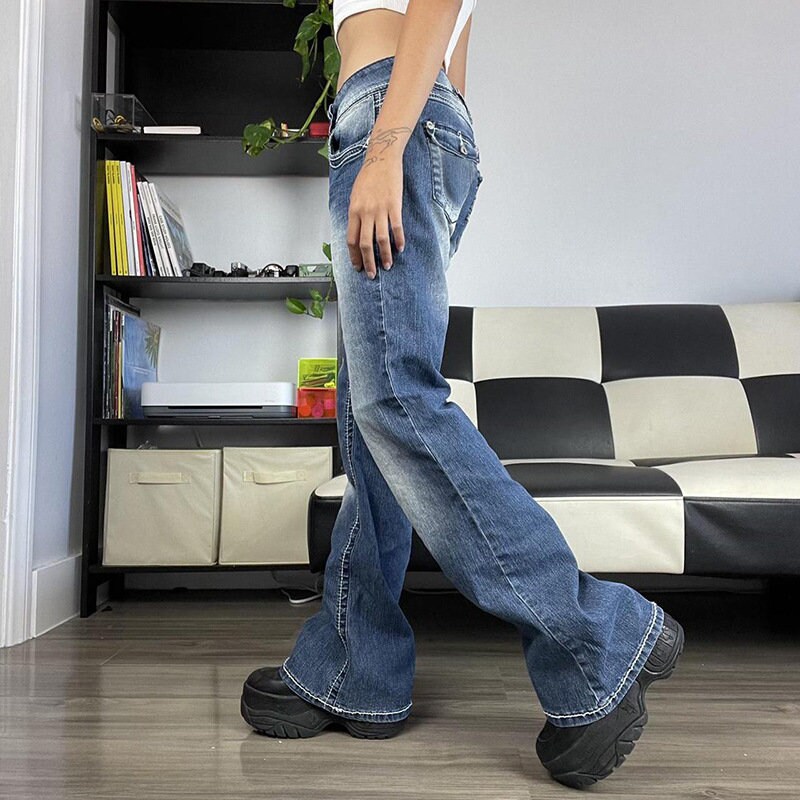 Y2k 2000s Basic Jeans Women Pants & Sexy Korean Fashion Retro Harajuku Vintage Multi Pocket Straight Leg Pants