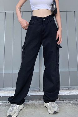 Y2k 2000s High Waisted Pants & Sexy Korean Fashion Retro Harajuku Vintage Multi Pocket Straight Leg Pants