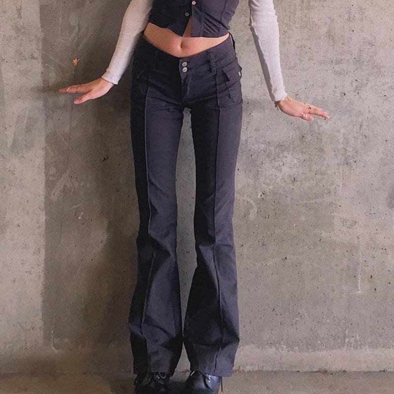 Y2k 2000s High Waisted Vintage Slim Flared Pants & Sexy Korean Fashion Retro Harajuku Vintage Multi Pocket Straight Leg Pants