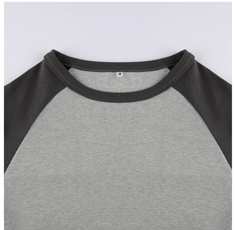 Y2k Basic Grey Shirts Contrast Patchwork Long Sleeve Loose Tees Preppy Vintage Y2k Shirt Streetwear Winter Shirt