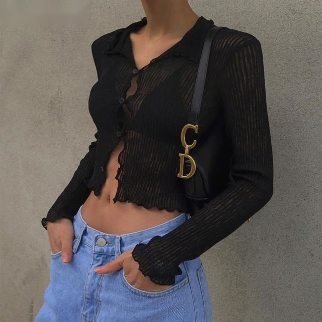 Y2k Black Button Up Crop Bestseller Y2k Trendy Tee Chic Gifts For Her Christmas Gift
