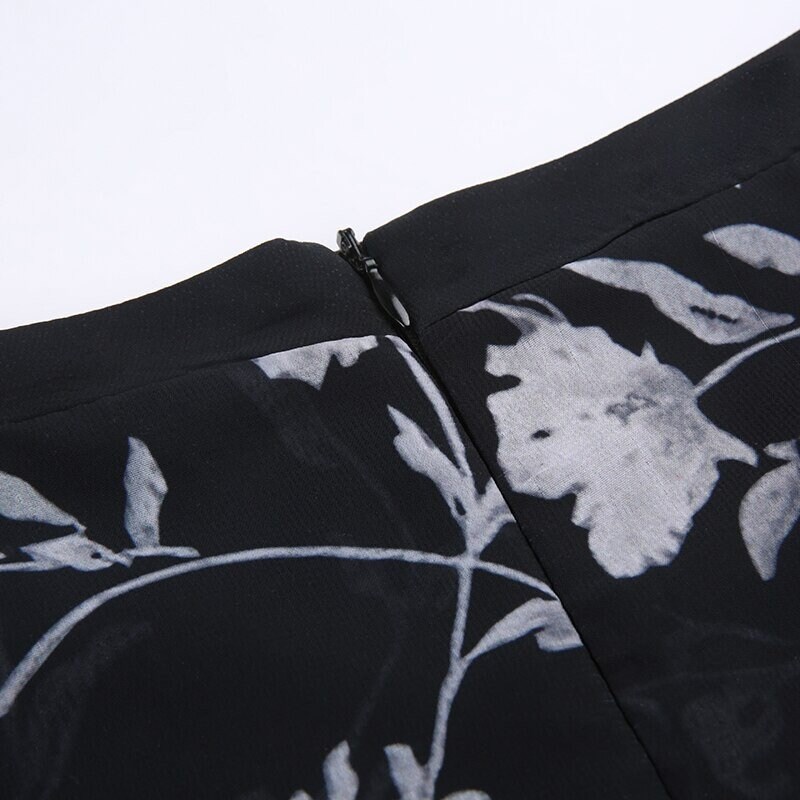 Y2k Black High Waist Floral Print Aesthetic Long Skirt Trendy Clothes