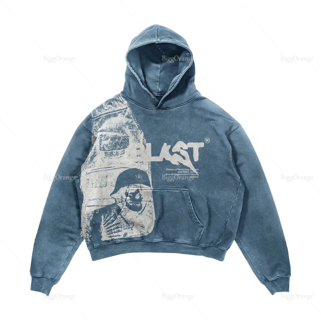 Y2k Blast Graphic Printed Hiphop Hoodie Quality Graphic Sweater Streetwear Autumn Oversized Sweater Men Jumper Pullover Men Grey Blue Black