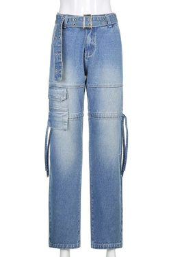 Y2k Blue Jeans Low Waisted Sexy Skinny Denim Cargo Pants Vintage Streetwear Harajuku Korean Lolita Retro Elegant