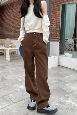 Y2k Brown Women's Jeans High Waist Vintage Straight Baggy Denim Pants Streetwear High Quality Pattern Design Fashion Wide Leg Denim Trouser