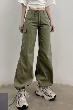 Y2k Cargo Pants Green Tie Up Trousers Women's Low Waist Trousers