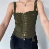 Y2k Cargo Style Bandage Corset Tops Women Retro Green Y2k Streetwear Stitched Sleeveless Vintage Street Wear Crop Tops