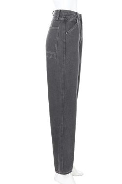 Y2k Casual Straight & Gray Colored High Waisted Sexy Denim Pants Streetwear Korean Lolita Retro Vintage 