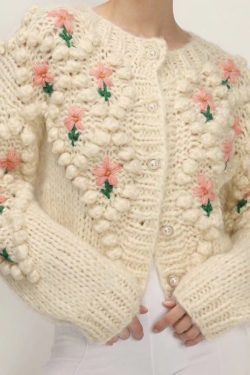 Y2k Clothing Sweater And Cardigans Floral Embroidery Hollow Out Chic Knit Jacket Pearl Beading Cardigans
