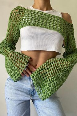 Y2k Crochet Knitted Crop Top Bolero Shrug Arm Sleeve Hollow Out Fishnet Jumper Shrug Sweater Smock Top Streetwear Aesthetic Harajuku