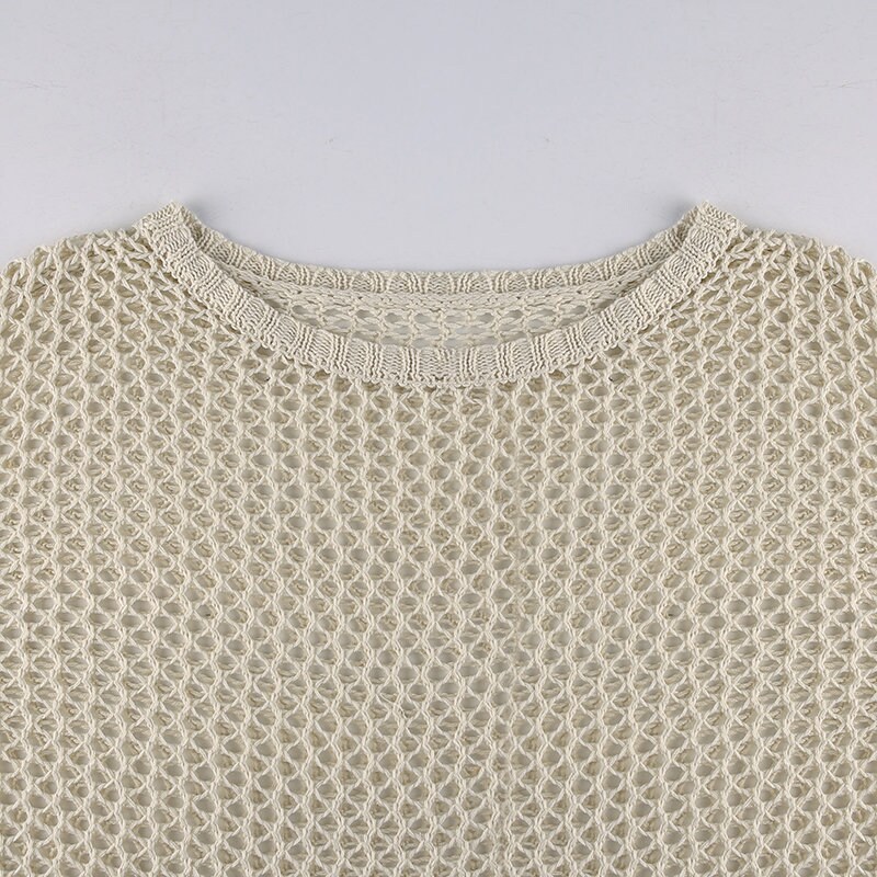 Y2k Crochet Top Hollow Out Long Sleeve Knitted Sweater See Through Loose Jumper Teens 2000s Streetwear Beach Cover Up Subversive Basics