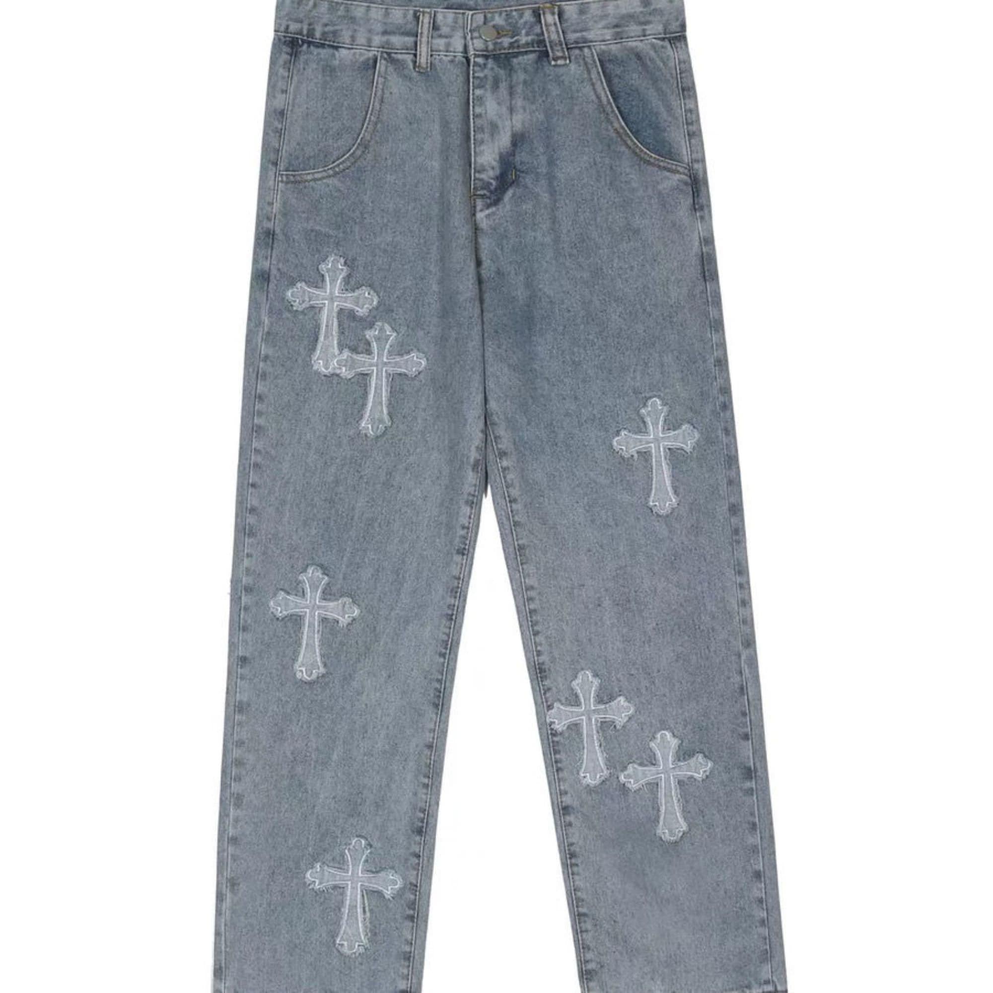 Y2k Cross Pattern Baggy Jeans Streetwear Jeans Alt Jeans Streetwear Vintage Retro Y2k Clothing Y2k Harajuku