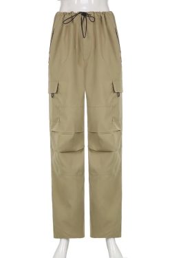 Y2k Drawstring High Waist Streetwear Pockets Cargo Pants Womens Loose Size Casual Loose Wide Leg Joggers 90s Sweatpants Harajuku Capris