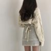 Y2k Fahion Knitted Crop Sweater For Woman Harjuku Back Tie Chunky Knit Sweater