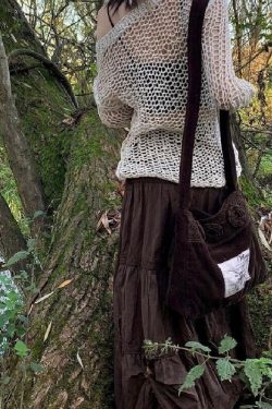 Y2k Fairy Grunge Kawaii High Waisted Midi Skirt Vintage Brown Long Pleated Women Korean Harajuku Retro Mall Goth Clothes