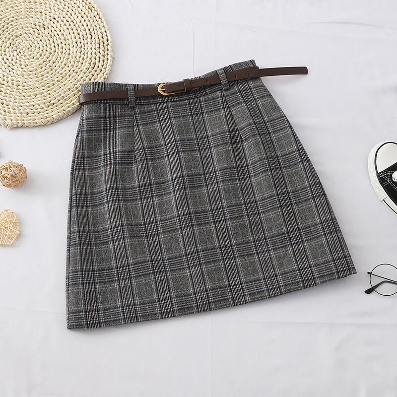 Y2k Fashion Cute Dark Academia Clothing Vintage High Waist A Line Plaid Skirt Woman Harajuku Cottage Core Clothing Ladies