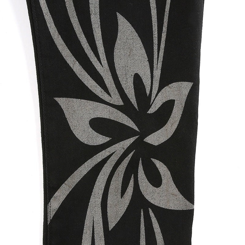 Y2k Floral Print & Mid Waisted Designed Sexy Black Trousers Skinny Pants Streetwear Korean Lolita Vintage Gothic Grunge