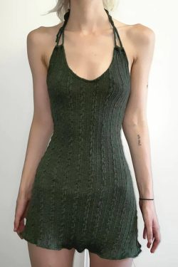 Y2k Green Knit Halter Dress