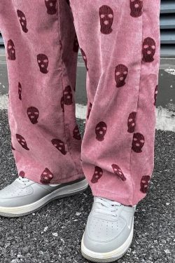 Y2k Hip Hop Drawstring Skull Corduroy Jogger Vintage High Waisted Pants Baggy Preppy Style Casual Loose Trousers Retro 90s Clothing