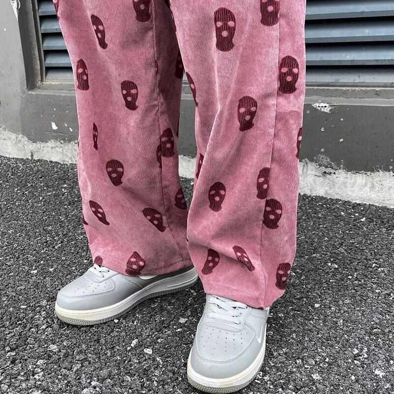 Y2k Hip Hop Drawstring Skull Corduroy Jogger Vintage High Waisted Pants Baggy Preppy Style Casual Loose Trousers Retro 90s Clothing