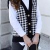 Y2k Houndstooth Sweater Short Sleeve Sweater Buttoned Cardigan Knitted Loose Cardigan Aesthetic Oversized Jumper