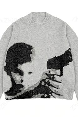 Y2k Jumper Pullover Streetwear Sweatshirt Fashion Vintage Style Unisex Sweater Hoodie Vintage Style Knitted Knit Unisex Turtleneck Pistol
