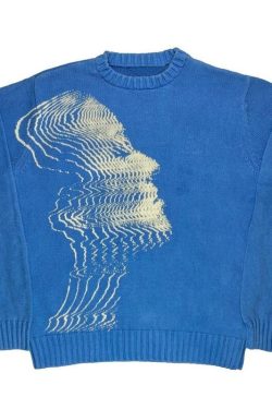 Y2k Jumper Pullover Streetwear Sweatshirt Fashion Vintage Unisex Sweater Hoodie Vintage Style Knitted Knit Unisex Turtleneck Face Human