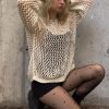 Y2k Knitted Crochet See Through Oversized Sweater & Preppy Style