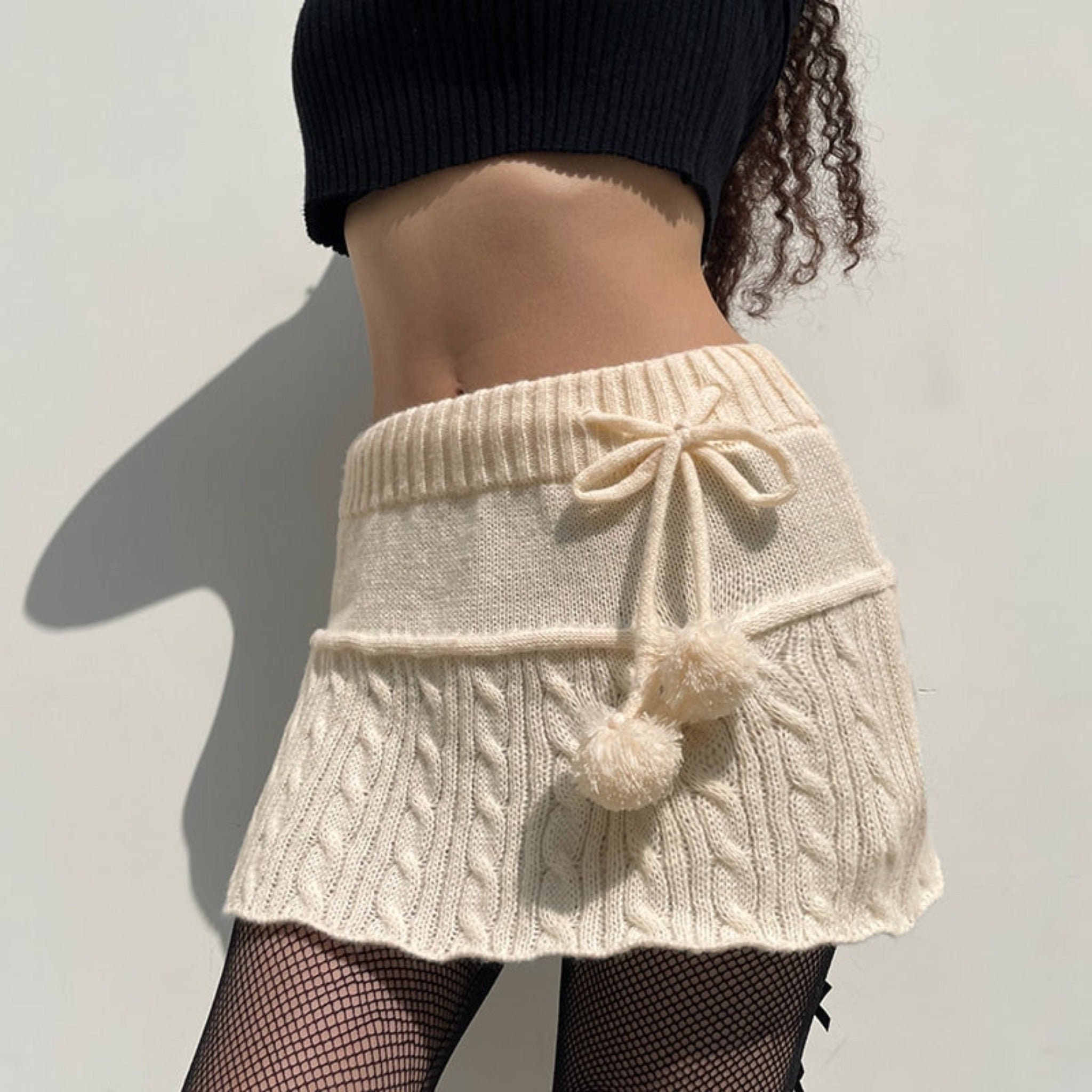 Y2k Knitted Low Waist Short Skirt In White