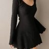 Y2k Mini Dress Aesthetic Long Sleeve Grunge Frill Clothing Trendy Clothes Casual Frill Long Sleeve Black Female Dress