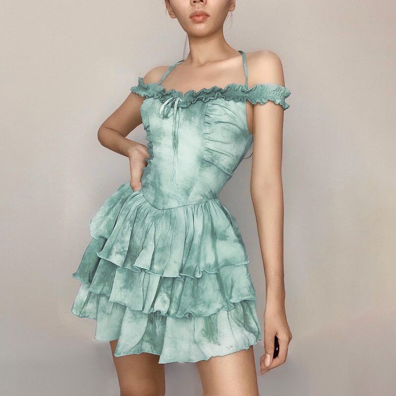 Y2k New Style Retro Stitching Women's Sexy Halter Neckline Collar Folds Slim Sleeveless Princess Dress