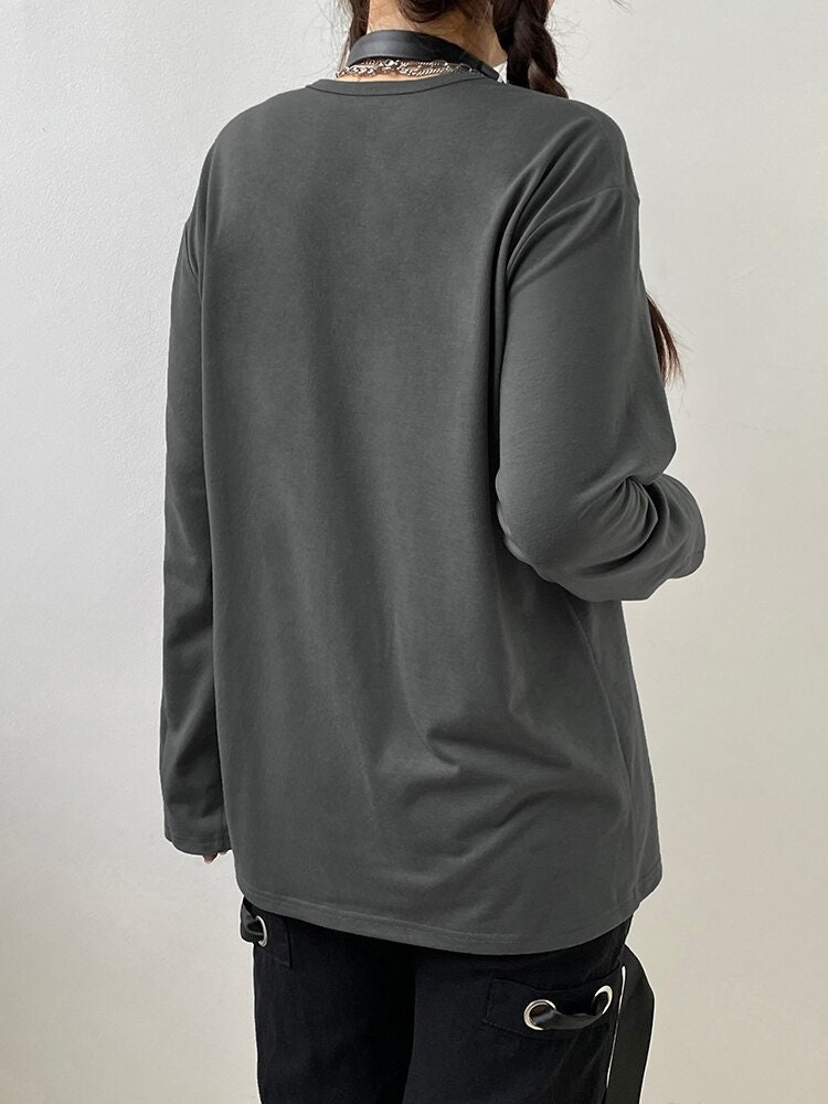 Y2k O Neck Long Sleeve Pullover 2000s Streetwear Top Trendy Clothes