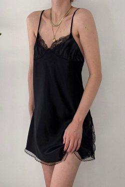 Y2k Patchwork Lace Mini Dress Streetwear Vintage Retro V Neck Lolita Gothic Backless Sleeveless A Line Dress