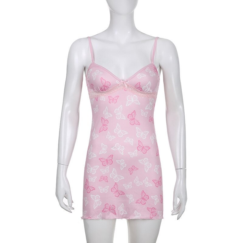 Y2k Pink Butterfly Mini Dress