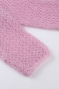 Y2k Pink Knitted Cropped Pullover Sweater