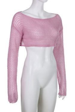 Y2k Pink Knitted Cropped Pullover Sweater