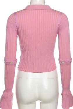 Y2k Pink Ribbed Button Up Cardigan