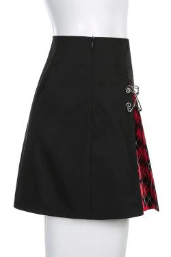 Y2k Red Plaid & Patchwork Designed High Waisted Sexy Mini A Line Skirt Streetwear Retro Vintage Punk Harajuku Korean