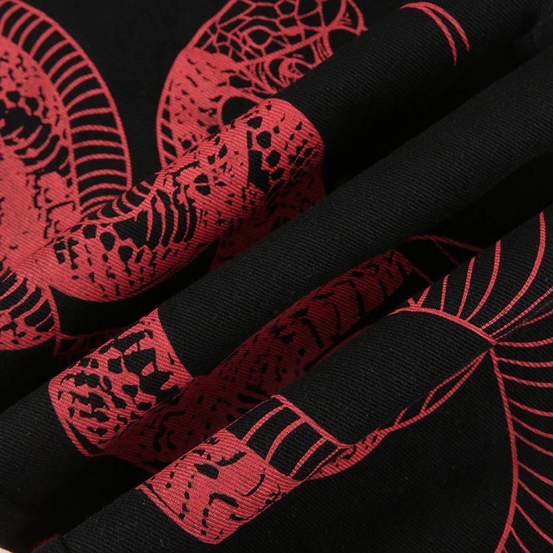 Y2k Red Serpent Print High Waisted Sexy Black Denim Pants Ravewear Autumnwear Harajuku Winterwear Streetwear Punkwear