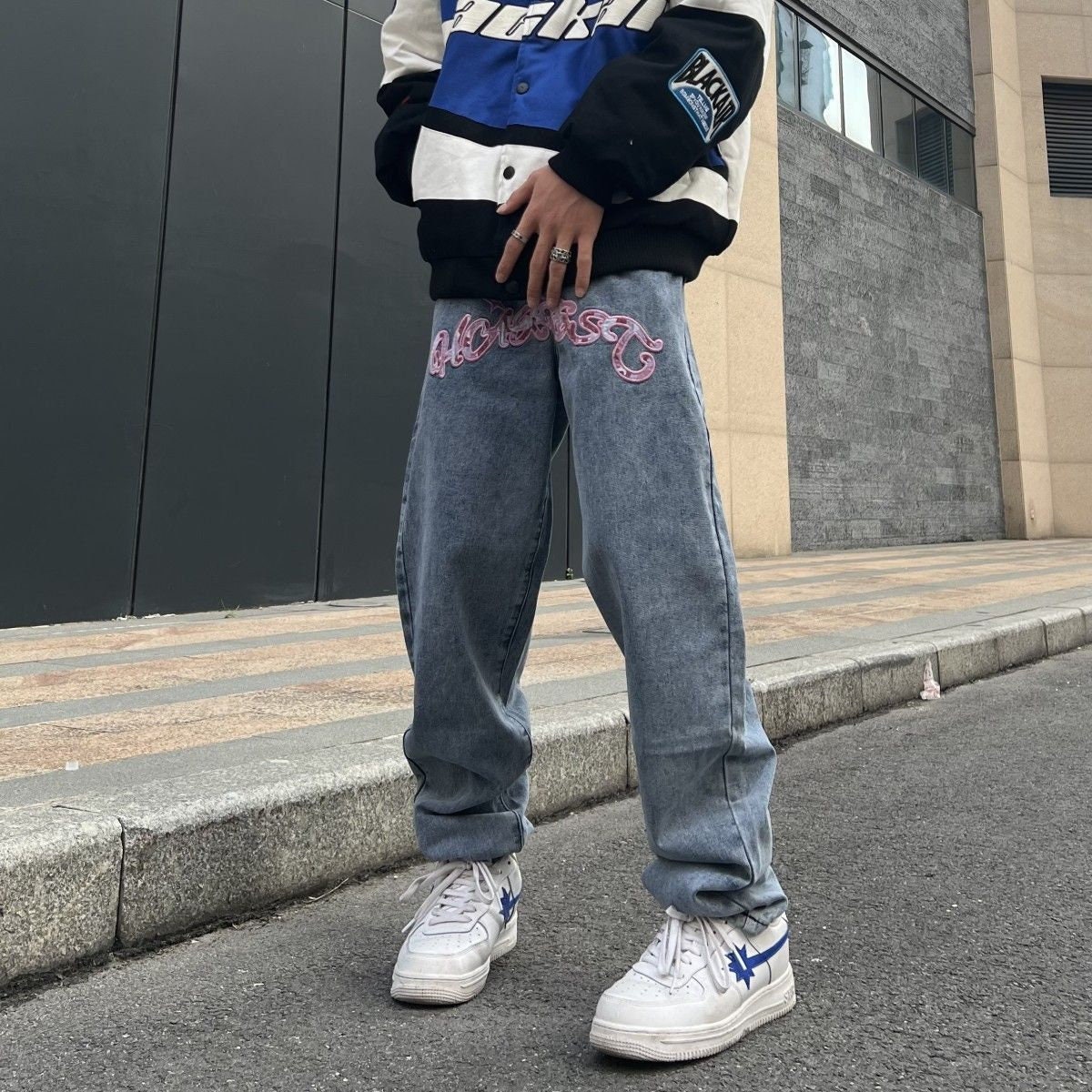 Y2k Spellout Jeans Lettering Oversized Baggy Loose Fit Pant Trousers Bottoms American High Street Hiphop 90s Style Fashion Streetwear Trend