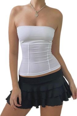 Y2k Strapless Corset Tops Summer White Off Shoulder Tanks Women Sleeveless Tube Top Sexy Skinny Fit Bustier Clothes