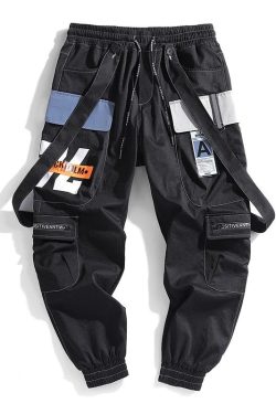 Y2k Streetwear Cargo Style Fashion Pant Jogger Bottoms Trousers Men Hip Hop Baggy Hipster Newschool Street Trendy Braces