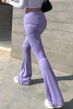 Y2k Striped & Knitted Designed High Waisted Sexy Skinny Flare Trousers Pants Korean Lolita Streetwear 90s Wear Retro Vintage