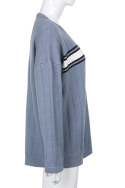 Y2k Striped Oversized Granpa Sweater & Grunge Clothing Preppy Style Vintage