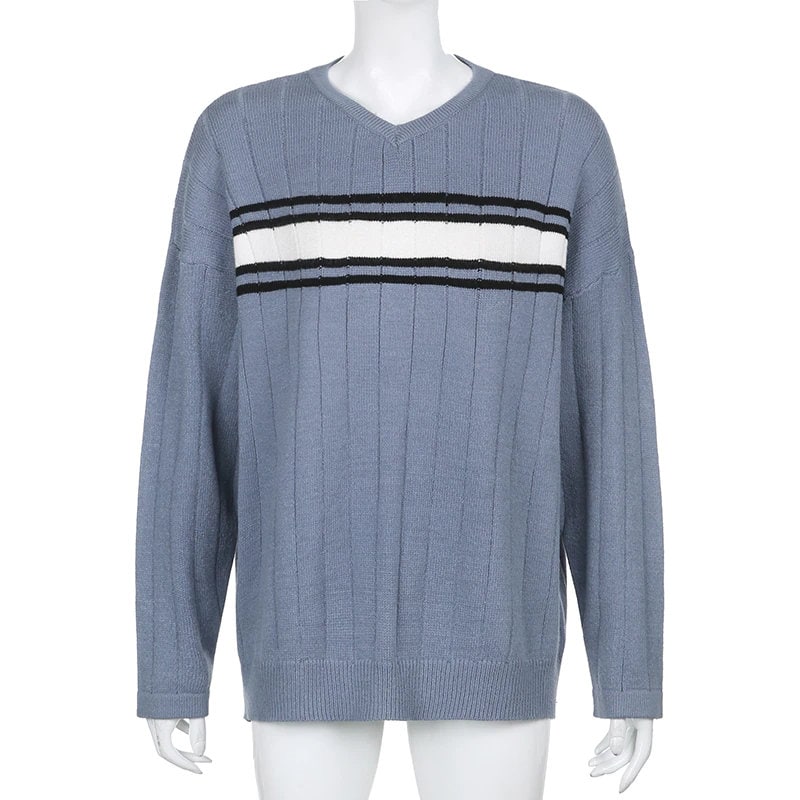 Y2k Striped Oversized Granpa Sweater & Grunge Clothing Preppy Style Vintage