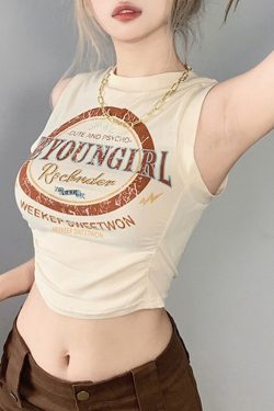 Y2k Top 2000s Heyoungirl Print Nosleeve Grunge Basic Crop Top & Sexy Graphic Korean Fashion Retro Harajuku Vintage