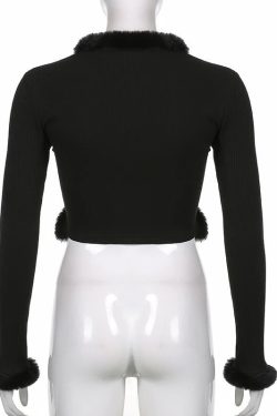 Y2k V Neck Long Sleeve Cropped Aesthetic Knit Crop Top