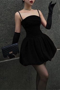 Y2k Velvet Waist Closing Dress Gothic Aesthetic High Waist Dress French Dark Skinny Dress Fashionable Design Dress Sexy Harajuku Dress